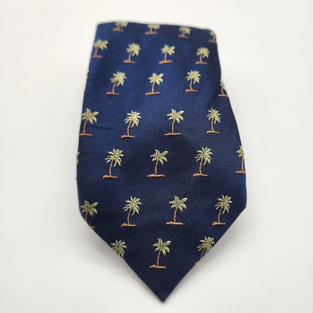 Tommy Bahama Mens‎ Navy Blue Silk Tie Palm Tree Tropical Beach Vacation EUC